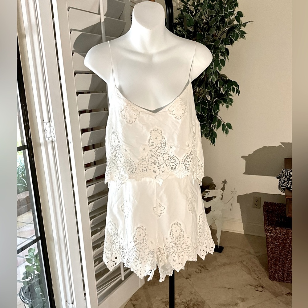 Exquisite White Battenberg Lace Cotton Romper By Graybof Saks 5th Avenue Size S